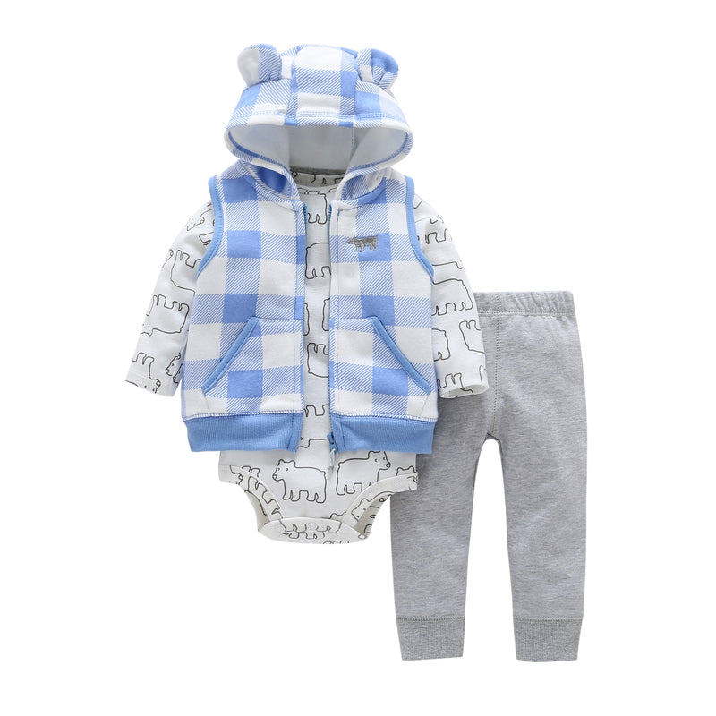 3-Piece Baby Boy Bodysuit Long Sleeve, pants and vest baby outfit – C ...